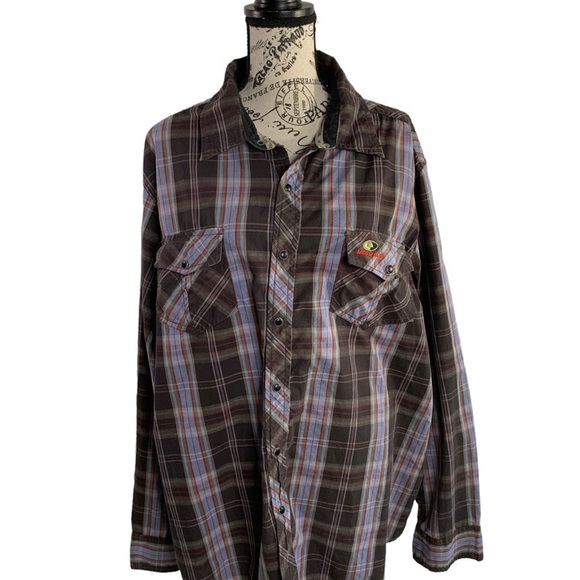 Mossy Oak camo hunting cowboy plaid snap button down shirt men’s 2X - Picture 11 of 11